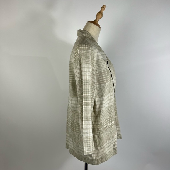 VINTAGE 90’s Neutral Plaid Linen Cotton Blend Womens Blazer Medium - Picture 5 of 8